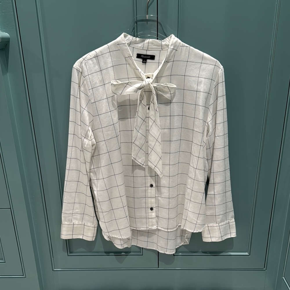 Madewell White and Blue Check Blouse